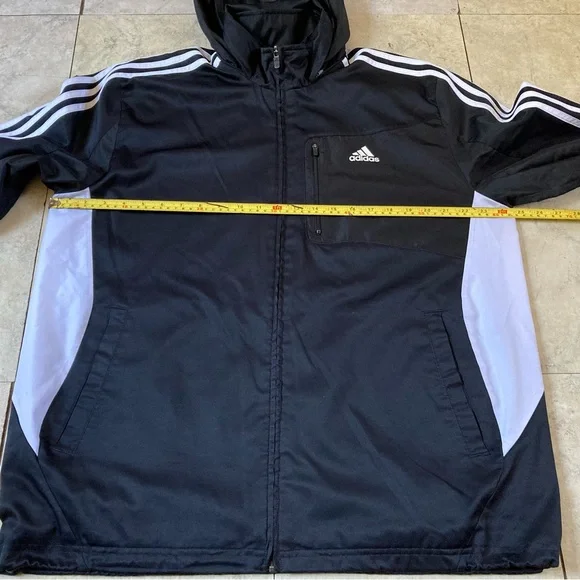 Adidas Full Zip Black/White Stripes Windbreaker Hood - Picture 8 of 9